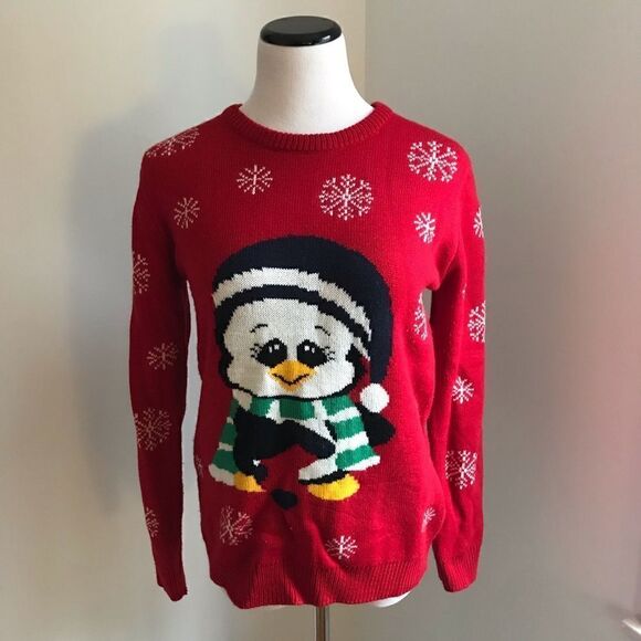 Ugly Christmas Sweater With Penguin and Snowflakes - Picture 1 of 7